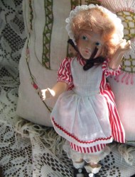 11'' COMPOSITION 40S ORIGINAL FASHION BLONDE DOLL,  STRIPE DRESS